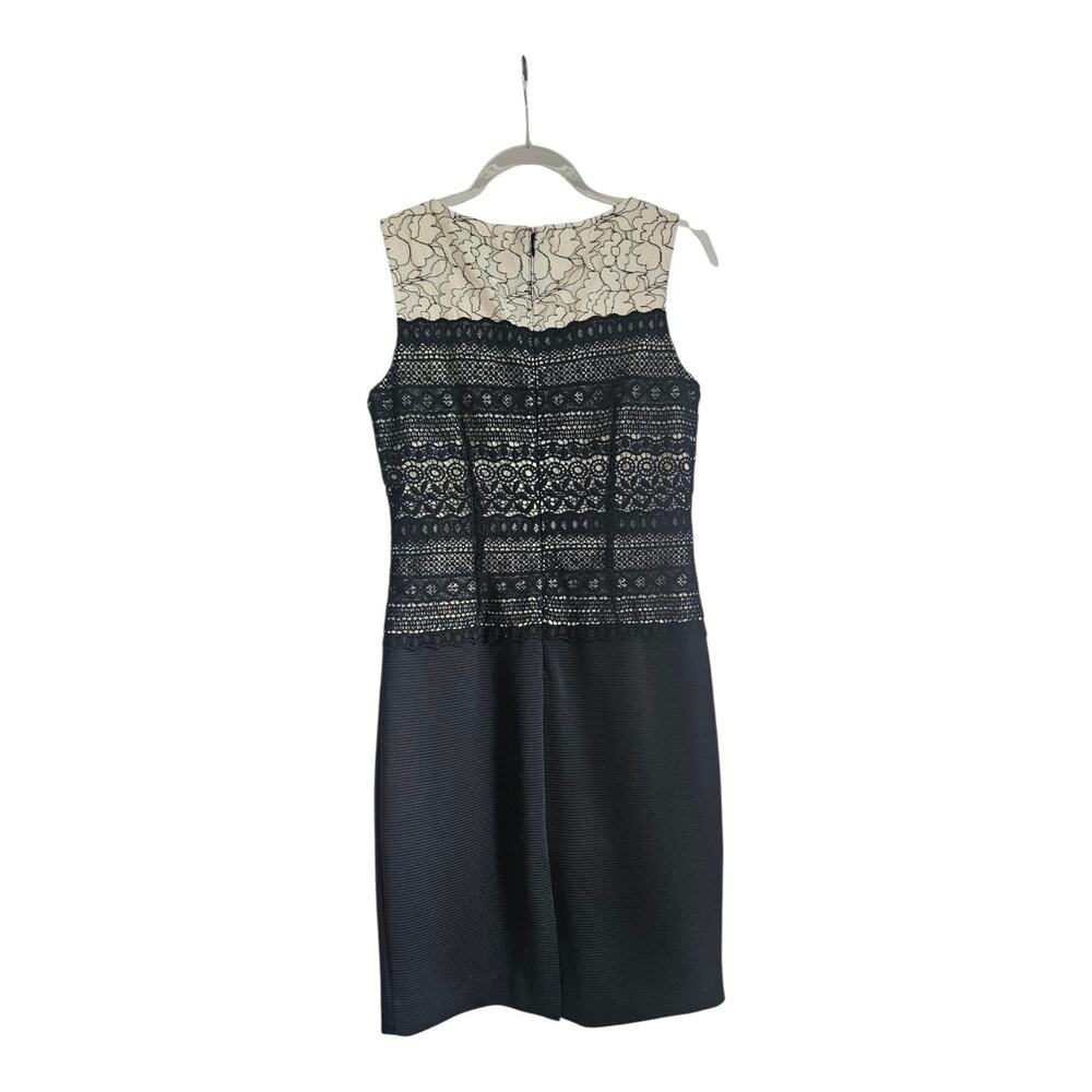 Katherine Kelly Dress Embroidered and Lace Sleeveless Sheath Black Ivory Size 4 - Picture 2 of 10
